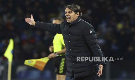 Pelatih Inter Milan, Simone Inzaghi. Inzaghi sukses mengantar Inter membungkam Napoli, 3-0, Ahad (4/12/2023) dini hari WIB.