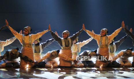 Penampilan karya seni budaya khas Aceh saat penutupan Temu Karya Taman Budaya se Indonesia XXII 2023 di Taman Budaya Jawa Barat (Jabar), Kota Bandung, Jumat (25/8/2023). 