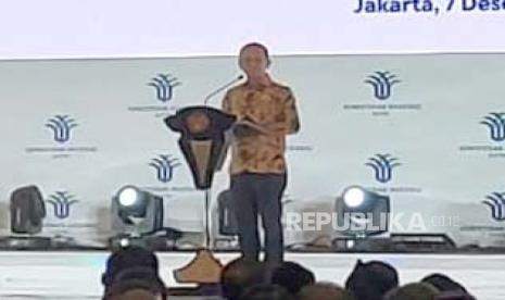 Menteri Investasi, Bahlil Lahadalia dalam Rapat Koordinasi Nasional Investasi 2023 di Balai Kartini, Jakarta, Kamis (7/12/2023). 