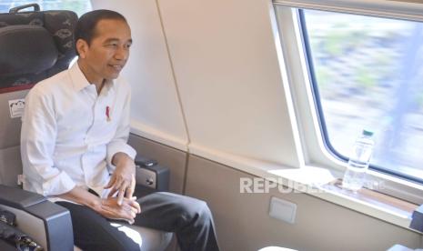 Indonesia’s President Joko Widodo sits on board the Jakarta-Bandung high-speed train during a test ride in Jakarta, Indonesia, 13 September 2023. Southeast Asia