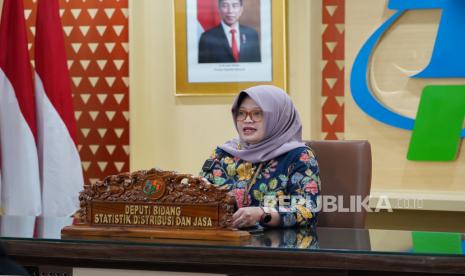 Deputi Bidang Statistik Distribusi dan Jasa Badan Pusat Statistik (BPS) Pudji Ismartini menyampaikan perkembangan Indeks Harga Konsumen Februari 2023 dan indikator strategis lainnya dalam konferensi pers, Rabu (1/3/2023). 