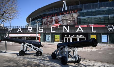 Pemandangan umum Stadion Arsenal Emirates di London, Inggris, 19 April 2021. Pada dini hari 19 April 2021 dua belas klub sepak bola Eropa, AC Milan, Arsenal FC, Atletico de Madrid, Chelsea FC, FC Barcelona, ??FC Internazionale Milano, Juventus FC, Liverpool FC, Manchester City, Manchester United, Real Madrid CF dan Tottenham Hotspur telah mengumumkan pembentukan Liga Super yang akan menyaingi kompetisi klub UEFA yang ada dan telah dikecam keras oleh UEFA.