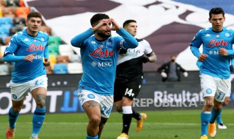  Lorenzo Insigne dari Napoli melakukan selebrasi setelah mencetak gol.