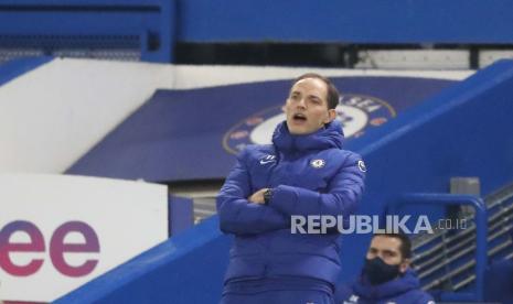 Reaksi pelatih kepala baru Chelsea Thomas Tuchel selama pertandingan sepak bola Liga Utama Inggris antara Chelsea dan Wolverhampton Wanderers di Stamford Bridge Stadium di London, Inggris, Rabu, 27 Januari 2021.