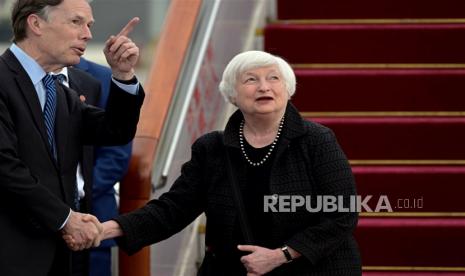 Menteri Keuangan AS Janet Yellen tiba di Beijing pada Jumat (7/7/2023).