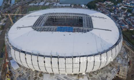 Foto udara Jakarta International Stadium (JIS) di Tanjung Priok, Jakarta Utara, Selasa (23/11/2021).