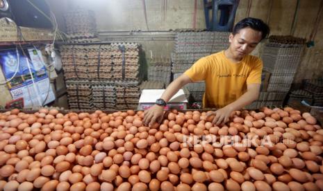  Penjual telur menunggu pelanggan di pasar tradisional di Depok, 13 Januari 2022. Harga komoditas pangan di beberapa daerah di Indonesia mengalami kenaikan sejak Natal dan Tahun Baru, antara lain cabai rawit merah, minyak goreng, dan telur ayam. Menurut Badan Pusat Statistik (BPS) indeks harga konsumen naik menjadi 1,87 persen year-on-year pada Desember 2021. Sementara itu, Bank Indonesia (BI) memproyeksikan pertumbuhan ekonomi nasional pada 2022 di kisaran 4,7 hingga 5,5 persen. naik dari 3,2 menjadi 4,0 persen pada tahun 2021.