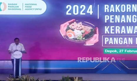 Kepala Badan Pangan Nasional Arief Prasetyo Adi saat hadir di Rakornas Penanganan Kerawanan Pangan dan Gizi di Depok, Jawa Barat. 