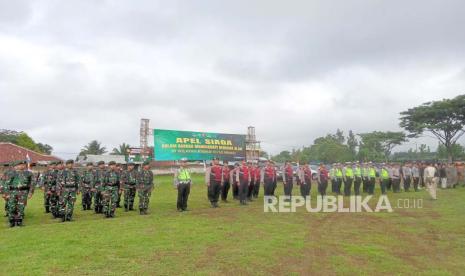 Apel siaga dalam rangka penanggulangan bencana alam digelar di Lapang Manunggal Kodim 0607 Kota Sukabumi, Jumat (8/12/2023).