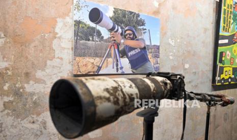 The equipment of killed Reuters journalist Issam Abdallah on display during a press conference held by Amnesty International and Human Rights Watch to release findings from their investigations into the deadly strikes by Israel on southern Lebanon on 13 October, in Beirut, Lebanon, 07 December 2023. Amnesty International and Human Rights Watch in their statements said that the Israeli attack on 13 October was an apparently deliberate strike on civilians and should be investigated as a war crime. Journalist Issam Abdallah was killed in the Israeli attack on 13 October, while working among a Reuters crew in southern Lebanon, together with six other journalists from Reuters, two from Al Jazeera, and two from AFP, who sustained injuries in the attack.  