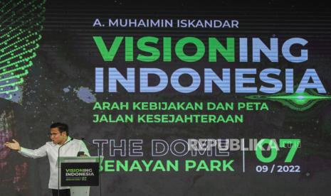 Wakil Ketua DPR yang juga Ketua Umum PKB Muhaimin Iskandar memberikan sambutan dalam peluncuran buku bertajuk Visioning Indonesia, di Jakarta, Rabu (7/9/2022). Buku tersebut mengangkat visi dan misi Muhaimin Iskandar mengenai arah kebijakan dan peta jalan kesejahteraan Indonesia. 