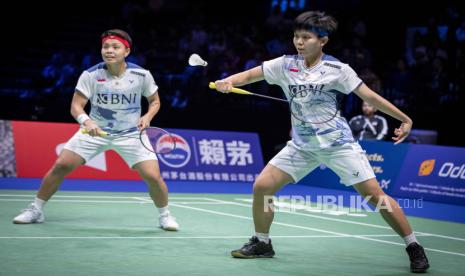 Ganda putri Indonesia Apriyani Rahayu/Siti Fadia Silva Ramadhanti di babak semifinal BWF World Championship 2023 Denmark.