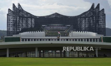 Pemandangan Istana Kepresidenan baru di Ibu Kota Nusantara, Kalimantan Timur, Sabtu (17/8/2024). 