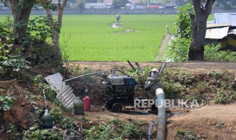 (ILUSTRSI) Mesin pompa ditempatkan di tepi sungai untuk pengairan sawah.