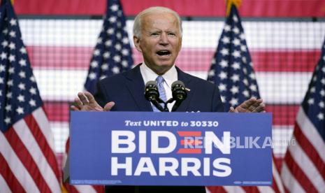  Calon presiden dari Partai Demokrat, Mantan Wakil Presiden Joe Biden berbicara pada acara kampanye di Mill 19 di Pittsburgh, Senin (31/8/2020). 