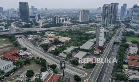 Foto udara kawasan Mampang Prapatan di Jakarta. Sepanjang wabah Covid-19 bermula, sudah terdapat lebih dari 300 warga Mampang yang positif Covid-19.