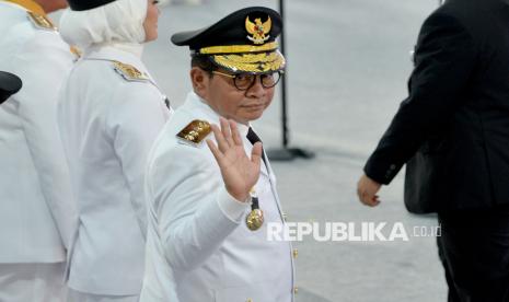 Gubernur Jakarta Pramono Anung mengikuti upacara pelantikan kepala daerah serentak di kompleks Istana Kepresidenan, Jakarta, Kamis (20/2/2025).