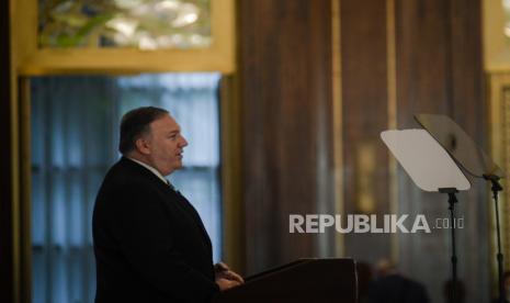 Menteri Luar Negeri Amerika Serikat Michael Pompeo menjadi pembicara dalam dialog dengan GP Ansor di Jakarta, Kamis (29/10). Dialog tersebut membahas tentang memelihara peradaban aspirasi islam sebagai rahmatan lil alamin antara Indonesia dan Amerika Serikat.  