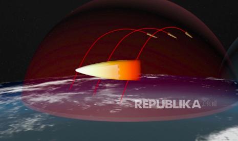  FILE - Dalam video yang diambil oleh televisi Rusia RU-RTR melalui televisi AP pada Kamis, 1 Maret 2018, simulasi komputer menunjukkan manuver kendaraan hipersonik Avangard untuk melewati pertahanan rudal dalam perjalanan ke sasaran. Presiden Rusia Vladimir Putin telah memperingatkan bahwa dia tidak akan ragu untuk menggunakan senjata nuklir untuk menangkal upaya Ukraina untuk merebut kembali kendali atas wilayah yang didudukinya yang akan diserap Moskow.