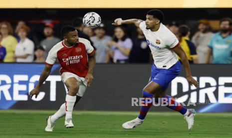 Aksi penyerang Arsenal Gabriel Jesus pada sebuah laga pramusim timnya. 