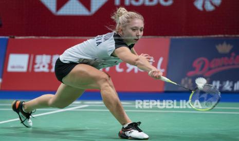 Atlet bulutangkis Rusia, Natalia Perminovadi berlaga di turnamen Bulutangkis Terbuka Denmark Danisa di Odense, 13 Oktober 2020. BWF kini membatalkan seluruh pertandingan bulu tangkis di Rusia dan Belarusia setelah Rusia menginvasi Ukraina.