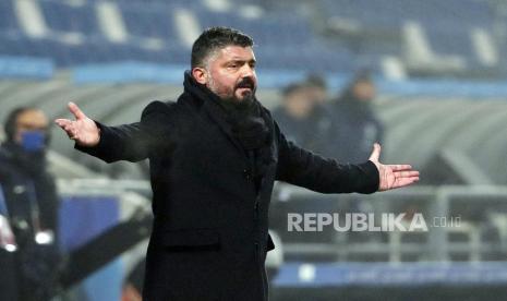  Reaksi pelatih Napoli Gennaro Gattuso saat pertandingan sepak bola Piala Super Italia Juventus FC vs SSC Napoli di Stadion Mapei di Reggio Emilia, Italia, 20 Januari 2021.