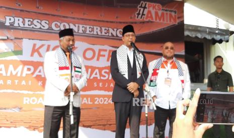 Capres Koalisi Perubahan, Anies Baswedan menghadiri launching program kampanye PKS di Hotel Bumi Wiyata, Kota Depok, Ahad (26/11/2023). 