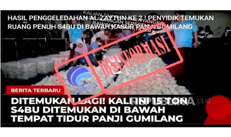 Tangkapan layar berita hoaks temuan 15 ton sabu di bawah tempat tidur Panji Gumilang.  