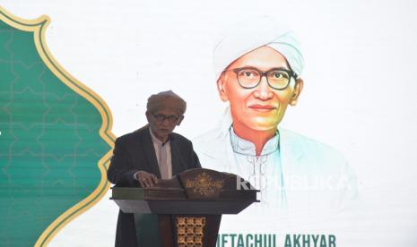 Rais Aam PBNU KH Miftachul Akhyar memberikan sambutan saat acara Halal bihalal di Gedung PBNU. Rais Aam PBNU mendoakan pemerintahan Prabowo untuk menjalankan amanah.