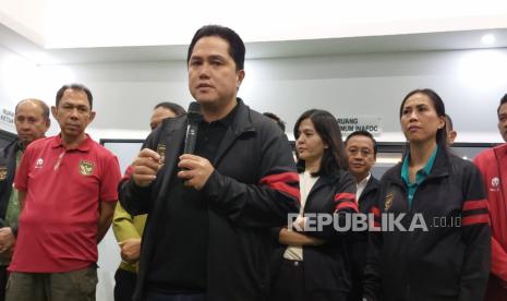 Ketum PSSI periode 2023-2027 Erick Thohir di Kantor PSSI, GBK Arena, Sabtu (18/2/2023).