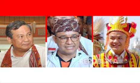 Bacapres Prabowo Subianto (kiri), Anies Rasyid Baswedan (tengah), dan Ganjar Pranowo (kanan).