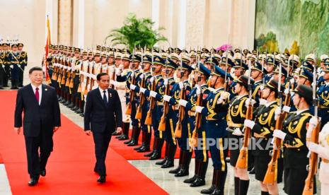 Presiden Joko Widodo menggelar pertemuan bilateral dengan Presiden China Xi Jinping, di Great Hall of the People, Beijing, pada Selasa (17/10/2023).