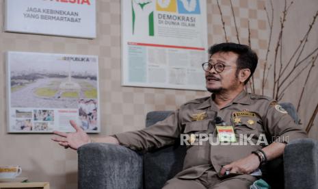 Menteri Pertanian Syahrul Yasin Limpo saat berkunjung ke Kantor Republika di Jakarta, Selasa (5/1). 