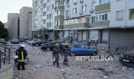 Dampak serangan drone Rusia terhadap Kiev, Ukraina, 30 Mei 2023. Rusia kembali melancarkan serangan udara ke Ibu Kota Ukraina, Sabtu (3/6/2023).