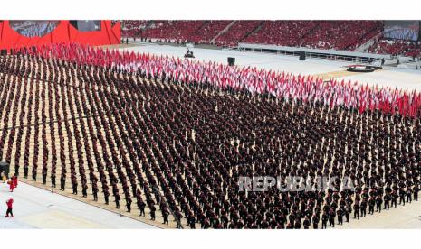 Suasana peringatan puncak Bulan Bung Karno di Stadion Gelora Bung Karno (GBK), Senayan, Jakarta Pusat, Sabtu (24/6/2023).