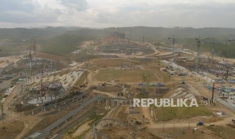 Foto udara proses pembangunan di Kawasan Inti Pusat Pemerintahan (KIPP) Ibu Kota Negara (IKN) Nusantara. Anggota DPT Heri Gunawan meminta IKN jangan sampai melanggar konstitusi.