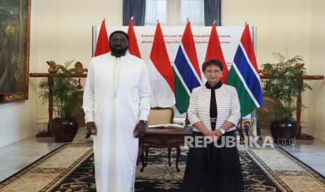 Menlu RI Retno Marsudi menerima kunjungan Menlu Gambia Mamadou Tangara di Gedung Pancasila, Jakarta, pada Selasa (24/1/2023) .