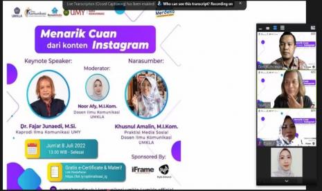 Webinar Ilkom UMKLA: Intagram Potensi Hasilkan Cuan - Suara Muhammadiyah