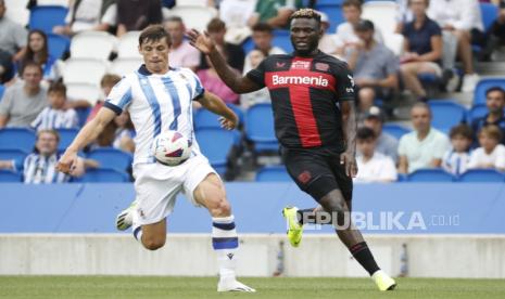 Pemain bintang Bayer Leverkusen Victor Boniface. 