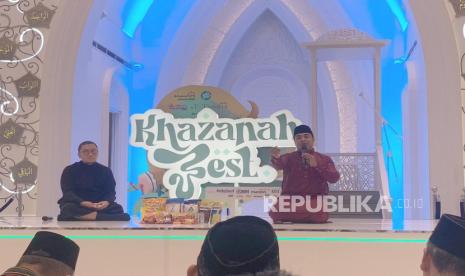 Ustaz Riza Muhammad mengisi kajian di Khazanah Fest di Masjid At-Thohir dengan tema Ramadhan Penuh Arti, Ahad (1/4/2023).  