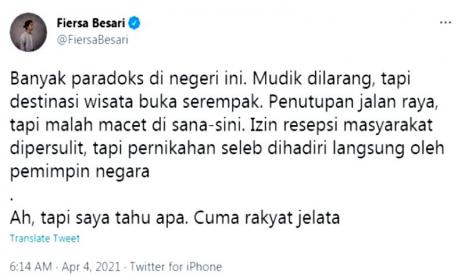 Tweet Fiersa Besari yang ditanggapi Susi Pudjiastuti