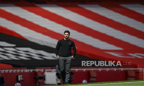 Manajer Arsenal Mikel Arteta selama pertandingan sepak bola Liga Utama Inggris antara Arsenal FC dan Fulham FC di London, Inggris, 18 April 2021.