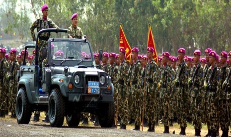  KSAL Laksamana TNI, Marsetyo, melakukan pemeriksaan pasukan saat upacara HUT Ke-69 Korps Marinir TNI AL, di Bhumi Marinir Karangpilang Surabaya, Senin (17/11).  (Antara/Eric Ireng)