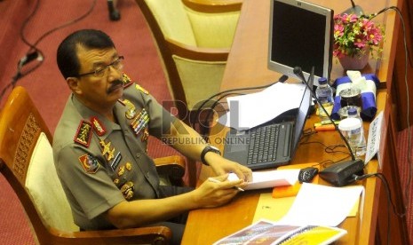  Calon Kapolri Komjen Pol Budi Gunawan mengikuti uji kelayakan dan kepatutan calon Kapolri di Komisi III, DPR RI, Jakarta, Rabu (14/1). (Republika/Agung Supriyanto)