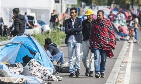 Imigran di perbatasan Serbia dengan Hungaria.