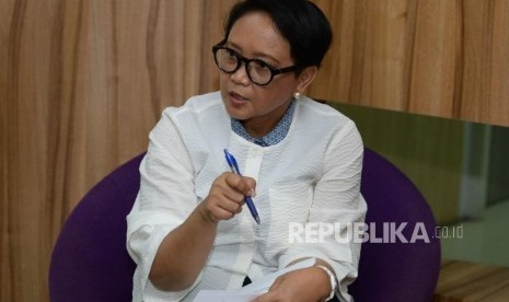 Menteri Luar Negeri Retno Marsudi saat diwawancarai Republika di Jakarta, Ahad (7/10).