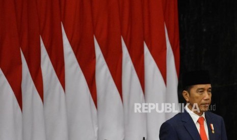 Presiden Joko Widodo saat acara pelantikan Presiden dan Wakil Presiden periode 2019-2024 di Gedung Nusantara, kompleks Parlemen, Senayan, Jakarta, Ahad (20/10).