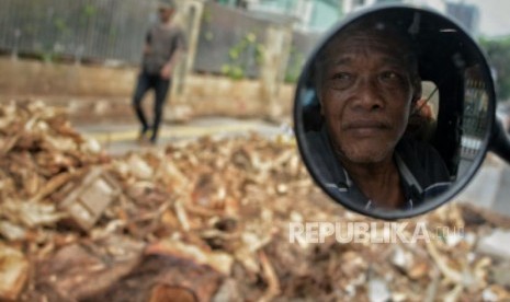 Pejalan kaki melintas di lahan bekas penebangan pohon di trotoar Cikini, Jalan Cikini Raya, Jakarta, Senin (4/11/2019).