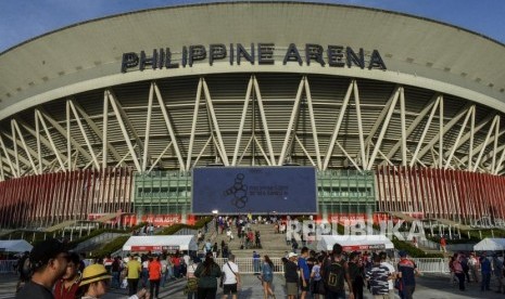 Suasana jelang pembukaan ajang perhelatan Sea Games 2019 di Stadion Phillipine Arena, Bulacan, Filipina, Sabtu (30/11).