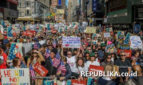 Aksi unjuk rasa Umat Muslim di Kota New York.